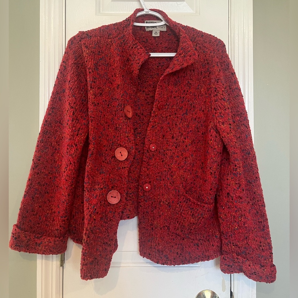 Habitat Women’s Multicolor Button-Up Pickets Yarn Knit Jacket Blazer M b6
